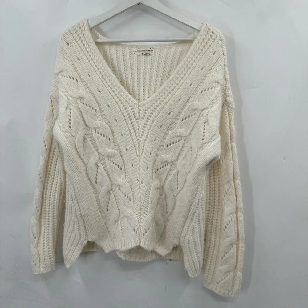 Anthropologie Alpaca Sweater Ramona Sweater Cable Knit V-Neck Sweater Size Small - Picture 5 of 10
